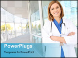 PowerPoint Template - A pretty young woman nurse outside hospital building