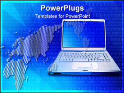 PowerPoint Template - Laptop And Blue World Map business metaphor