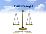 PowerPoint Template - Vertical image of balance scale with blue sky and clouds.