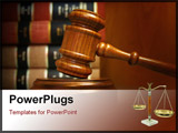 PowerPoint Template - Judges gavel and law books stacked behind