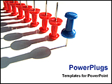 PowerPoint Template - a blue thumbtacks leading other reds