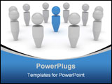 PowerPoint Template - A group of gray figures around a blue one.