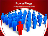 PowerPoint Template - ndividuality concept: group of blue human figures with outstanding red figure isolated over white b