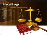 PowerPoint Template - Golden weight scales, code of laws, glasses and wooden mallet isolated over white background