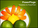 PowerPoint Template -  lemon sunrise, with a lemon representing the sun, orange segments as the rays and two cut lime hal