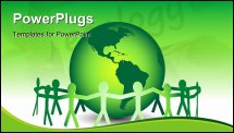 PowerPoint Template - A team of paper dolls unite around a green globe. Go green and help save the earth!