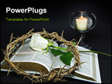 PowerPoint Template - Crown of thorns and a white rose on an open Holy Bible.