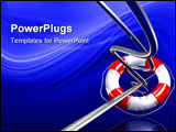 PowerPoint Template - d illustration of a red and white lifesaver around a series of thin metal wires over a blue reflect