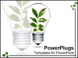 PowerPoint Template - Clear light bulb with leaves growing and flourishing inside.