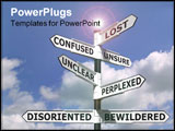 PowerPoint Template - Concept image of a lost and confused signpost against a blue cloudy sky.