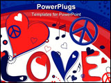 PowerPoint Template - Abstract concept collage of hearts, peace signs and rainbow and the text Love in Red White and Blue