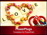 PowerPoint Template - the word love with a heart of roses and love birds