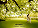 PowerPoint Template - A couple embracing under a big beautiful tree during spring.