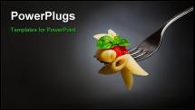 PowerPoint Template - acaroni pasta with tomato and basil on fork. Fine Italian food. Space for text. Professional studio