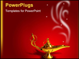 PowerPoint Template - golden arabic magic lamp on red background with smoke