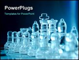 PowerPoint Template - Chess team. Set of blue glass chessmen.