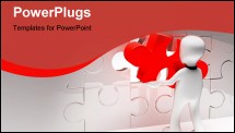 PowerPoint Template - White Man with red puzzle. 3d illustration