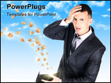 PowerPoint Template - A young man with a wallet from which cash flow ejected