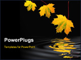 PowerPoint Template - Maple leaf abstract design in fall colors over rippled water against a black background.