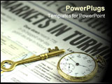 PowerPoint Template - Markets In Turmoil - business concept image with old brass key pocket watch and newspaper.