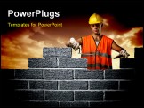 PowerPoint Template - Mason in a hardhat building brick wall