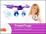 PowerPoint Template - Three syringes, stethoscope and mouth protection in background.