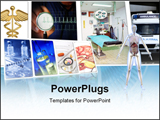 PowerPoint Template - a collage of various medical related items such as pills, ambulance, skeleton, operation table