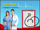 PowerPoint Template - Medical background with heart graph, stethoscope and diagnostic letter on blue.
