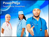 PowerPoint Template - edical team people smiling and looking you doctor man giving handshake in front of camera isolated 