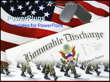 PowerPoint Template - Dog tags and honorable dishcharge on an American flag.