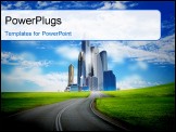 PowerPoint Template - Image of a modern city surrounded by nature landscape