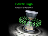 PowerPoint Template - Glossy green Dollar symbols orbiting around a simple 3d hourglass
