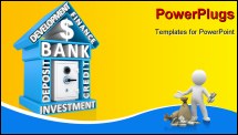 PowerPoint Template - Building of bank and the safe abstract design on a white background