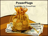 PowerPoint Template - Gold money bag with coins and one hundred dollars, isolated on white.
