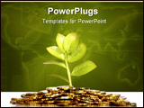 PowerPoint Template - Growing green fresh leaf from gold coins