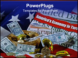 PowerPoint Template - Broken golden egg with coins and currency on an American flag.