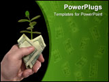 PowerPoint Template - New plant sprouting from a hand with money - concept for business innovation growth and money.