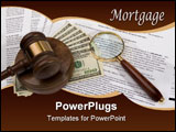 PowerPoint Template - Mortgage documents with a gavel cash and magnifying glass