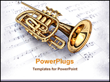 PowerPoint Template - a 3d render of a trumpet on some sheet music