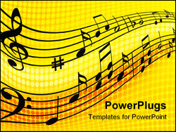 PowerPoint Template - wave of musical notes in yellow background.