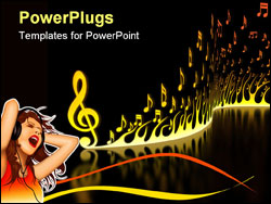 PowerPoint Template - Flame of musical notes on the reflective floor.