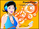 PowerPoint Template - illustration of a woman holding mp3 player over funky background