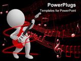 PowerPoint Template - 3d small people playing an electroguitar. 3d image. Isolated white background.