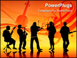 PowerPoint Template - Vector silhouettes of five musicians in a band