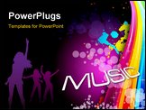 PowerPoint Template - A rainbow colored graphic equalizer with the word MUSIC and plenty of copyspace.