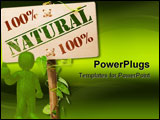 PowerPoint Template - 00 percent natural sign message on a wooden panel and green plant - image is isolated on a white ba