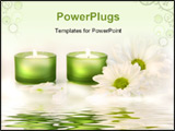 PowerPoint Template - green candles and daisies near water reflection on dreamy white background