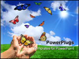PowerPoint Template - Happy Bright Landscape WIth Butterflies Being Released