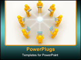 PowerPoint Template - 3D image render of 8 men using laptop network connection