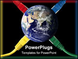 PowerPoint Template - onnected world - Colored Network Cables wired to the Earth Globe from all directions isolated on Bl